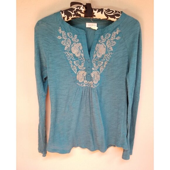 Anthropologie Meadow Rue Womens Embroidered Popover Top XS Blue Long Sleeves - Picture 1 of 8